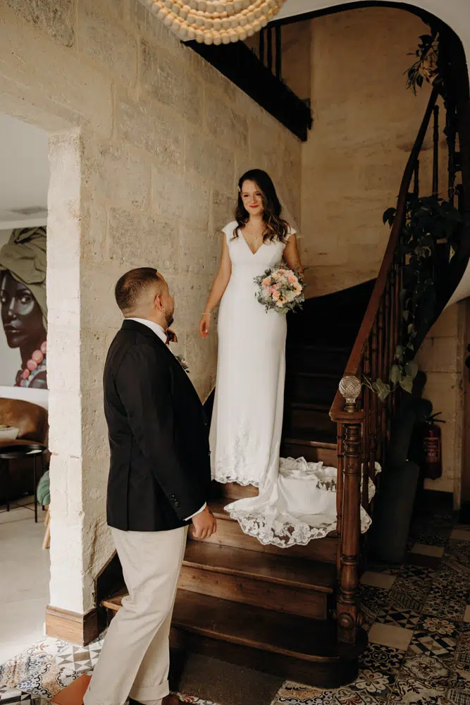 photo du first look des mariés à Agen